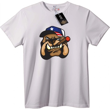 NOONEBRAND Тениска Патриотичен Булдог с Пура - 4XL, White