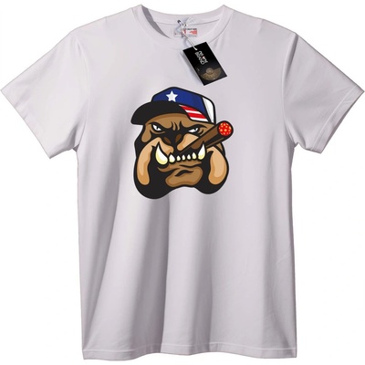 NOONEBRAND Тениска Патриотичен Булдог с Пура - 4XL, White