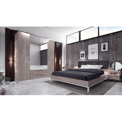 Спален комплект Pulsar от 18мм ПДЧ и МДФ кастело грейдж и бял гланц