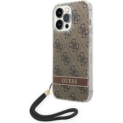 GUESS Кейс Guess GUOHCP14LH4STW за iPhone 14 Pro 6.1", кафяв / кафяв, твърд, 4G Print Strap (3666339093853)