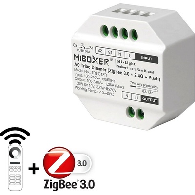 MiBoxer TRI-C1ZR triakový stmívač Zigbee 3.0 + RF 2,4GHz + tlačítko, 230VAC, 300W