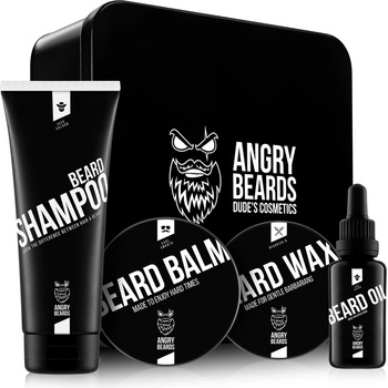 Angry Beards Saloon Jack Saloon olej na bradu 30 ml + Carl Smooth balzam na fúzy 50 ml + Rubit Realgood čistiaci šampón 250 ml + Beardich B. vosk na bradu 30 ml darčeková sada