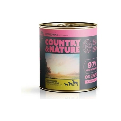 Country&Nature Bezobilné krmivo s bravčovým mäsom a špenátom 850 g