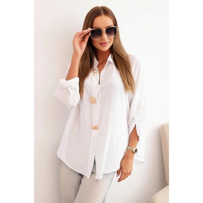 Fashionweek košilová halenka s viskózou ozdobnými knoflíky a límečkem K61953 bílá