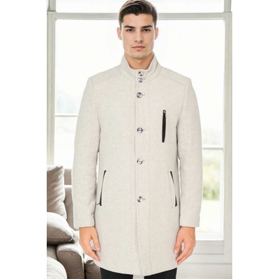 Dewberry PLT8386 MEN'S COAT-PATTERNED LIGHT GREY-2 krémová
