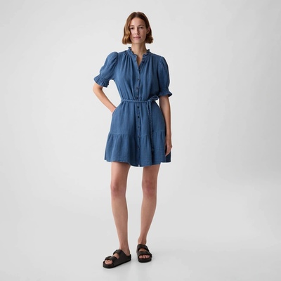 Gap shortsleeve Belted Gauze Shirtdress Medium Indigo 15