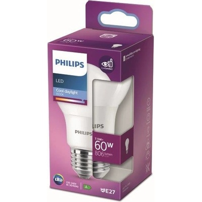 Philips LED žiarovka 1x7,5W E27 806lm 6500K studené denné svetlo, matná biela, EyeComfort