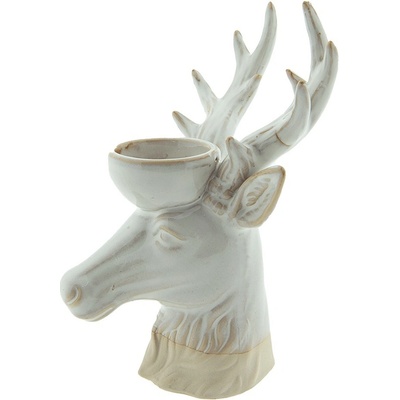 Béžový porcelánový svícen na čajovou svíčku Jelen Chrie - 15*12*21 cm - Clayre & Eef
