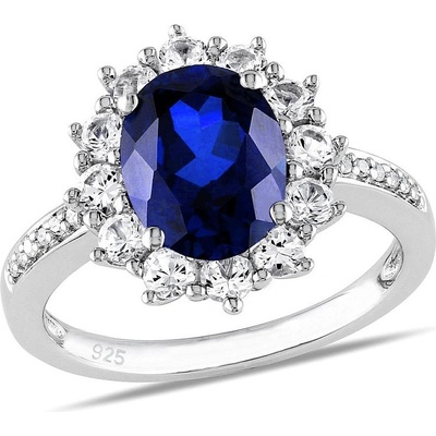 SILVEGO Stříbrný prsten princezny Kate se syntetickým Safírem JJJR0932