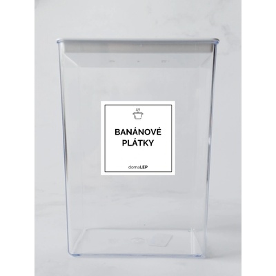 DomaLEP BANÁNOVÉ PLÁTKY bílá samolepka na dózu tučné písmo 5 x 5 cm