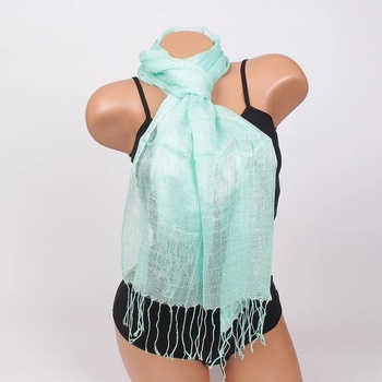 Image 1 of Нежен шал в ментов цвят с ресни