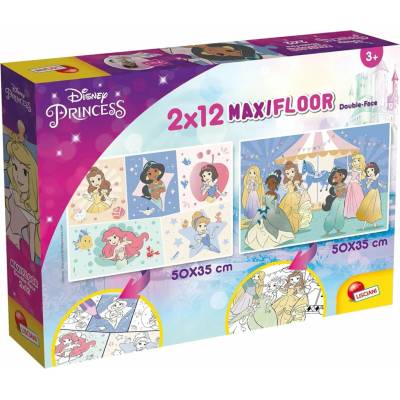 Lisciani Oboustranné MAXI 2x12 dílků Disney Princezny s omalovánkami
