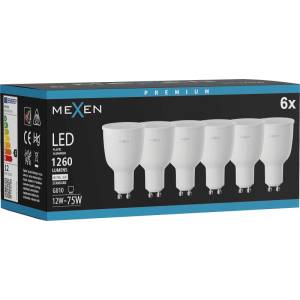 Mexen Nova 6x LED крушка GU10, 12W, Неутрална - 4000K, 1260 lm - L108-GU10-1240-01x06 (L108-GU10-1240-01x06)