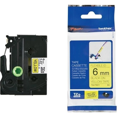 Brother TZE-FX611, 6mm, žlutá/černá, s flexibilní páskou, délka 8m TZEFX611