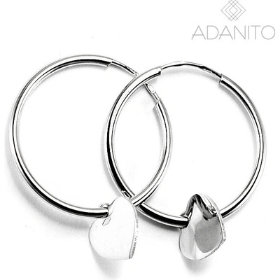 ADANITO BRN1022S - Zlaté náušnice krúžky so srdiečkom z bieleho zlata 20 mm 1.15 g