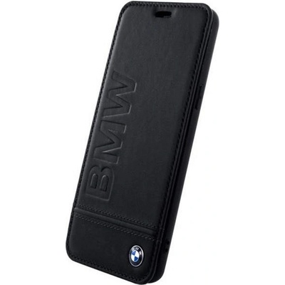 BMW Signature Leather Booktype Case - кожен калъф (естествена кожа), тип портфейл за Samsung Galaxy S9 Plus (черен)