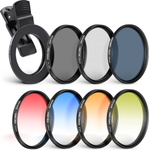 Neewer 67mm ND+CPL+Effect Filter Set with Mobile Phone Lens Clamp, Polarizing Filter ND32, 6 Point Star Filter 4 Graded Color Filters Compatible with iPhone 16 15 Pro Max 13 12 X Xs Samsung Huawei - 10102173