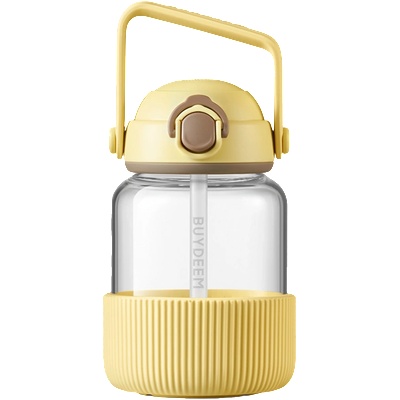 Drinkware BUYDEEM Pop-Up Straw Glass Bottle 800 ml, model DG78, color Mellow Yellow (DG78-MY)