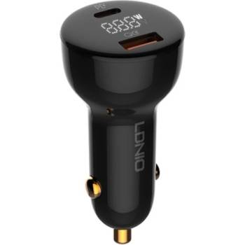 LDNIO Digital Display Dual Quick Car Charger 100W - зарядно за кола с USB-A и USB-C изходи с технология за бързо зареждане и USB-C към Lightning кабел (черен)