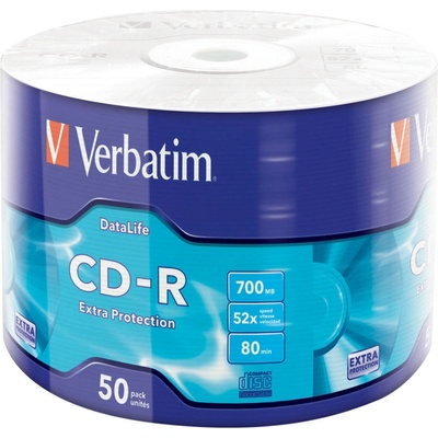 Verbatim Оптичен носител Verbatim - CD-R 700MB 52X, Extra Protection Wrap, 50 броя (43787)