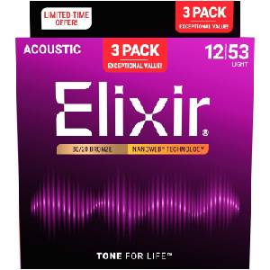 Elixir Nanoweb 12-53 3-Pack Струни за акустична китара