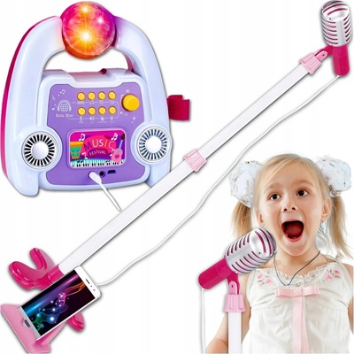 KARAOKE SADA PRO DĚTI MIKROFON EFEKTY ZESILOVAČ STATIV DISCO LED