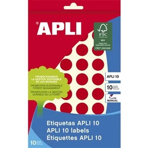APLI Етикети, кръгли, 16 мм, с ръкописен текст, цветни, apli, червени, 432 етикета/пакет 02740 (02740)