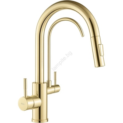Rea Rea-b8989 - Кухненски смесител с изтегляща се душ слушалка и филтър eco fresh 37, 5 см, златен (re0248)