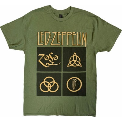 Led Zeppelin tričko Gold Symbols in Black Square Green