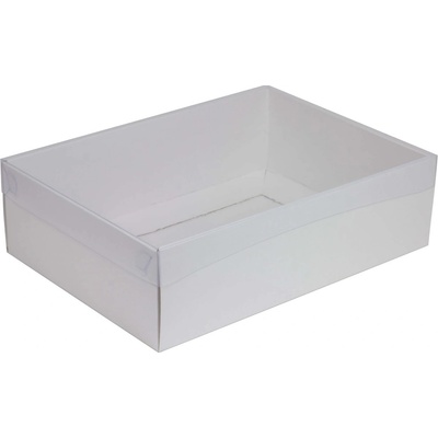 Darčeková krabica s priehľadným vekom 350x250x100/35 mm, biela