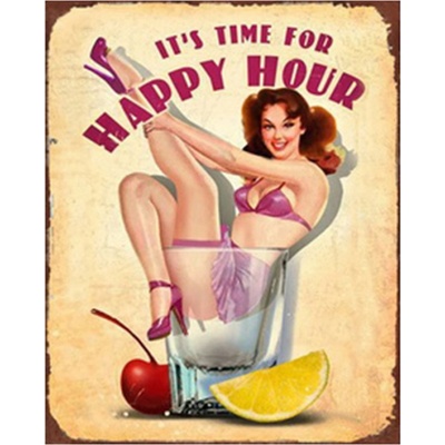 Kovová nástěnná cedule Happy Hour – 20x1x25 cm