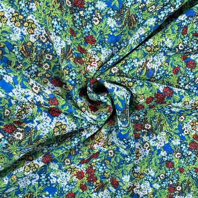 Šifón Design - Kvietky na modrom