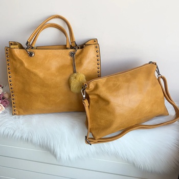 Image 1 of Кожена дамска чанта 2 в 1 Горчица Модел-527