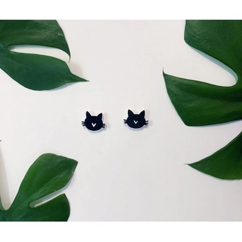 Bramboo náušnice kočka hlava černá 0001824