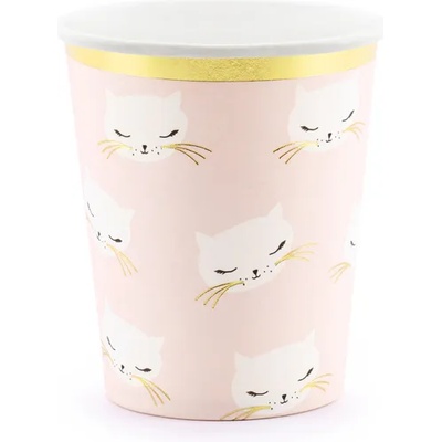 PartyDeco Хартиени чаши розови - коте 200 мл 6 бр
