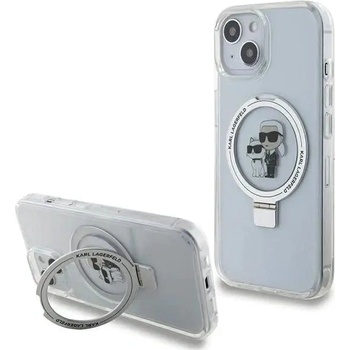 KARL LAGERFELD Кейс Karl Lagerfeld Ring Stand Karl&Choupette MagSafe за iPhone 14 / 15 / 13, бял (KF001923)