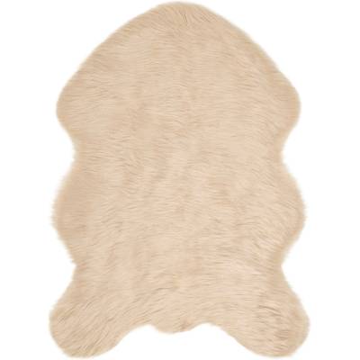 Pure Line Home Фигурална пътека tafalla с дълъг косъм, имитация на вълна, с анти-слип основа, Бежова