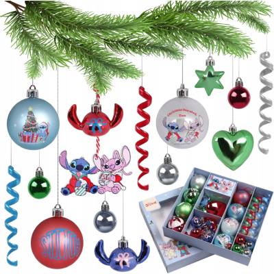 Disney Stitch Angel sada gulí nerozbitné vianočné gule ozdoby SÚPRAVA 25ks