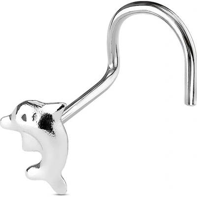 Šperky eshop Zahnutý piercing do nosu ze stříbra drobný delfín ve výskoku W45.37