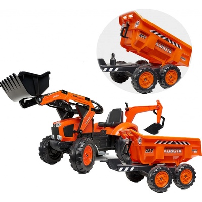 Falk šlapací traktor 2090W Kubota s přední a zadní lžící a přívěsem – Zboží Dáma