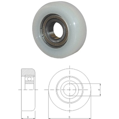 polyamidové kolečko D-68, d-20, B-22mm s ložiskem