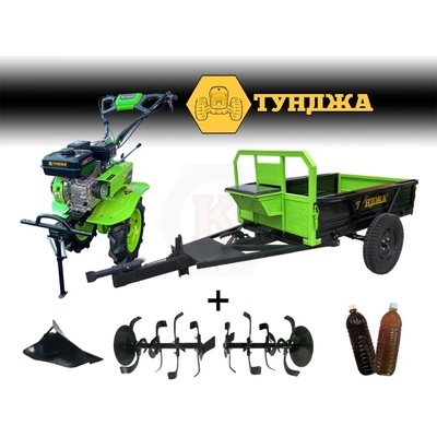 Мотофреза бензинова ТУНДЖА 7000К 5.2kW 7.0hp чугунен редуктор и ремарке ТУНДЖА 500 кг (00610700)