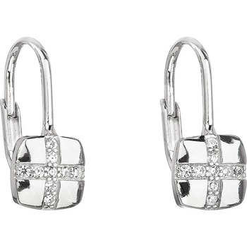 Evolution Group strieborné náušnice visiace so zirkónom biely štvorec 11210.1