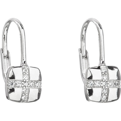 Evolution Group strieborné náušnice visiace so zirkónom biely štvorec 11210.1