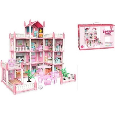 KIK Domček pre bábiky ružová DIY 4 úrovne nábytku