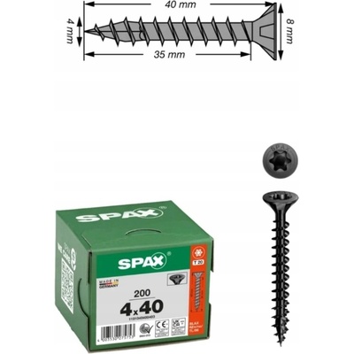 SPAX 1191040400403 šroub do dřeva 4 mm 40 mm T-STAR plus ocel Černý BLAX 200 ks