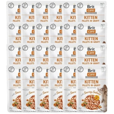 BRIT CARE Fillets in Gravy Pouch Kitten Savory Salmon 24x85 g s lososom pre mačiatka