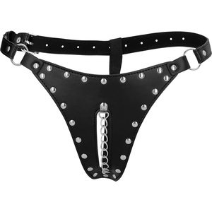 Ouch! PU Leather Chastity Thong with Chain Detail