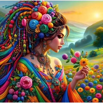 Norimpex - Puzzle Diamant painting: Girl in a flood of colors 30x40cm - 1 - 39 piese