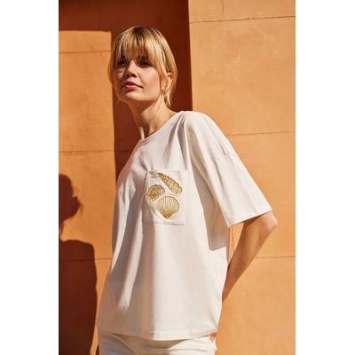 Moodo Дамска бяла тениска с принт Moodo | Byal | ЖЕНИ | XS